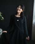 Black Midi Fitted Linen Dress