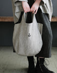 B&W Stripe Small Round Linen Bag