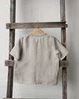 Natural Short Sleeve Classic Linen Shirt, Size 4-5 years, Dalmatian & hot air balloon embroidery