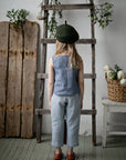 Dusty Blue Sleeveless Linen Shirt, Size 5-6 years