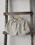 Natural Linen Shorts, 2-3 years, Hedgehog & apples embroidery (STOCK)