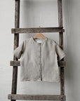 Natural Short Sleeve Classic Linen Shirt, Size 4-5 years, Dalmatian & hot air balloon embroidery