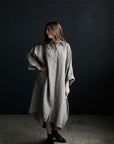 B&W Stripe Linen Shirt Dress