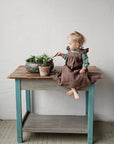 Cacao Linen Pinafore Linen Dress, Size 1-2 years