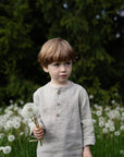 Natural Long Sleeve Button Linen Shirt, Size 1-2 years