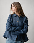 Blue Stripe Festive Peter Pan Collar Linen Jacket