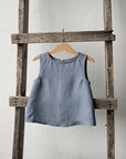Dusty Blue Sleeveless Linen Shirt, Size 5-6 years
