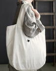 White Large Linen Round Bag