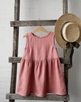 Salmon Smock Linen Dress, Size 1-2 years