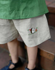 Natural Linen Shorts, 2-3 years, Hedgehog & apples embroidery (STOCK)