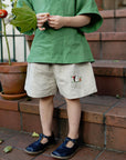 Natural Linen Shorts, 2-3 years, Hedgehog & apples embroidery (STOCK)
