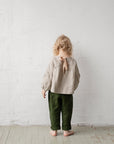 Forest Green Linen Pants, Size 5-6 years