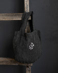 Midnight Stripe Mini Round Linen Bag