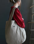 Natural Large Linen Round Bag