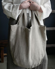 Natural Large Linen Round Bag
