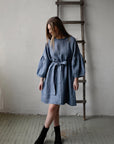 Dusty Blue Daisy Linen Dress