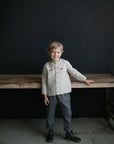 Natural Long Sleeve Classic Linen Shirt, Size 4-5 years, Running fox & rabbit embroidery (STOCK)