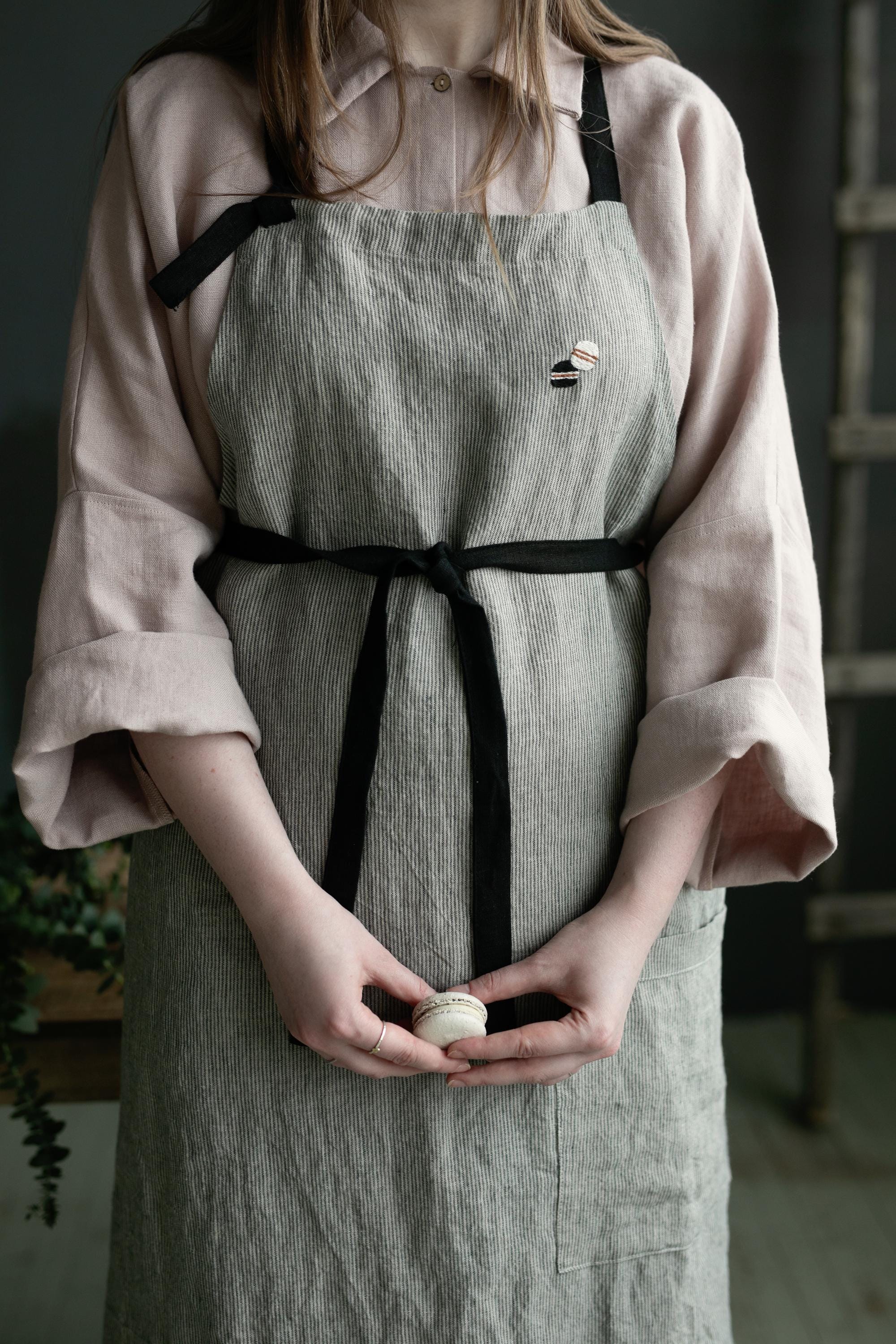 B&W Stripe Linen Chef Apron