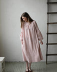 Pink Polka Dot Victorian Linen Dress, Size M (STOCK)