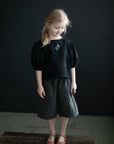 Black Linen Puff Sleeve Top