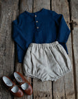 Navy Blue Long Sleeve Button Linen Shirt, Size 3-4 years