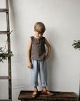 Cacao Sleeveless Linen Shirt, Size 4-5 years, Seal embroidery