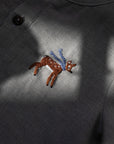 Natural Short Sleeve Button Linen Shirt, 3-4 years, Bambi embroidery (STOCK)