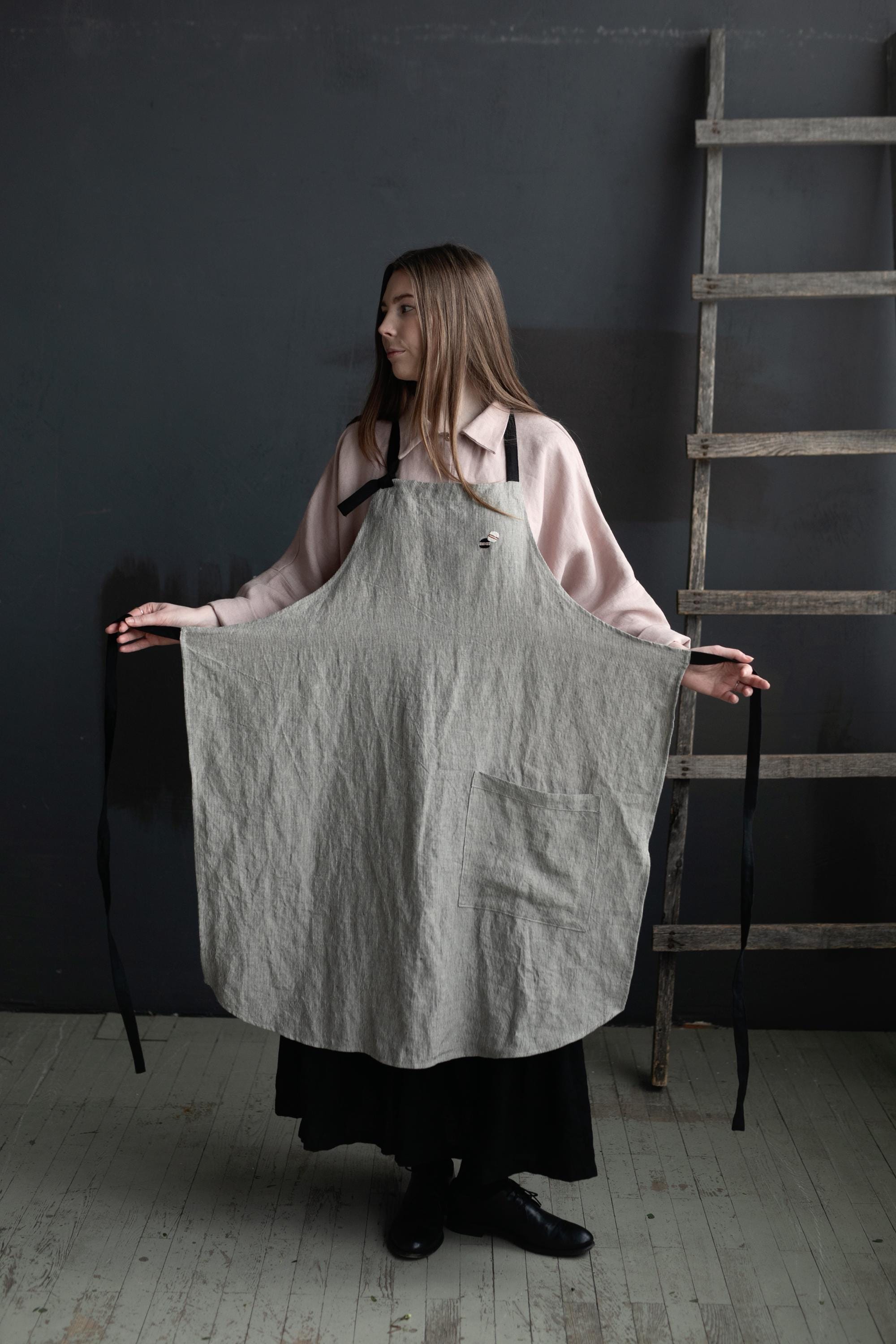 B&W Stripe Linen Chef Apron