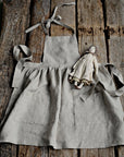 Natural Linen Apron, Size 5-10 years, Wild rose embroidery