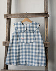 Aquamarine Mermaid Linen Dress, 3-4 years, Pig with wings & three mushrooms embroidery (STOCK)