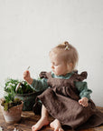 Cacao Linen Pinafore Linen Dress, Size 1-2 years
