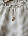 Cream Gingham Parachute Linen Tunic, 7-8 years, Teddy bear embroidery (STOCK)