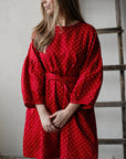 Red Polka Dot Daisy Linen Dress