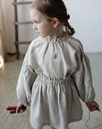 Cream Gingham Parachute Linen Tunic, 7-8 years, Teddy bear embroidery (STOCK)