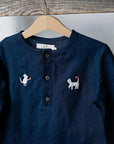 Navy Blue Long Sleeve Button Linen Shirt