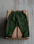 Forest Green Linen Pants, Size 5-6 years