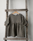 Black Gingham Tea Linen Dress, Size 2-3 years