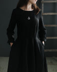 Black Midi Fitted Linen Dress