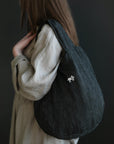Midnight Stripe Small Round Linen Bag