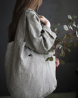 B&W Stripe Large Linen Round Bag