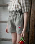 B&W Stripe Linen Shorts, Size 5-6 years, Sailboat embroidery