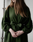 Forest Green Kimono Linen Dress (STOCK)