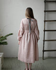 Pink Polka Dot Victorian Linen Dress, Size M (STOCK)