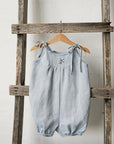 Baby Blue Linen Romper, 1-2 years, Penguin embroidery (STOCK)
