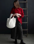 White Small Round Linen Bag