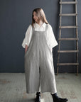 B&W Stripe Linen Overalls