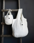 White Mini Round Linen Bag