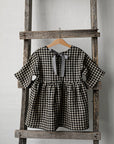 Black Gingham Tea Linen Dress, Size 2-3 years