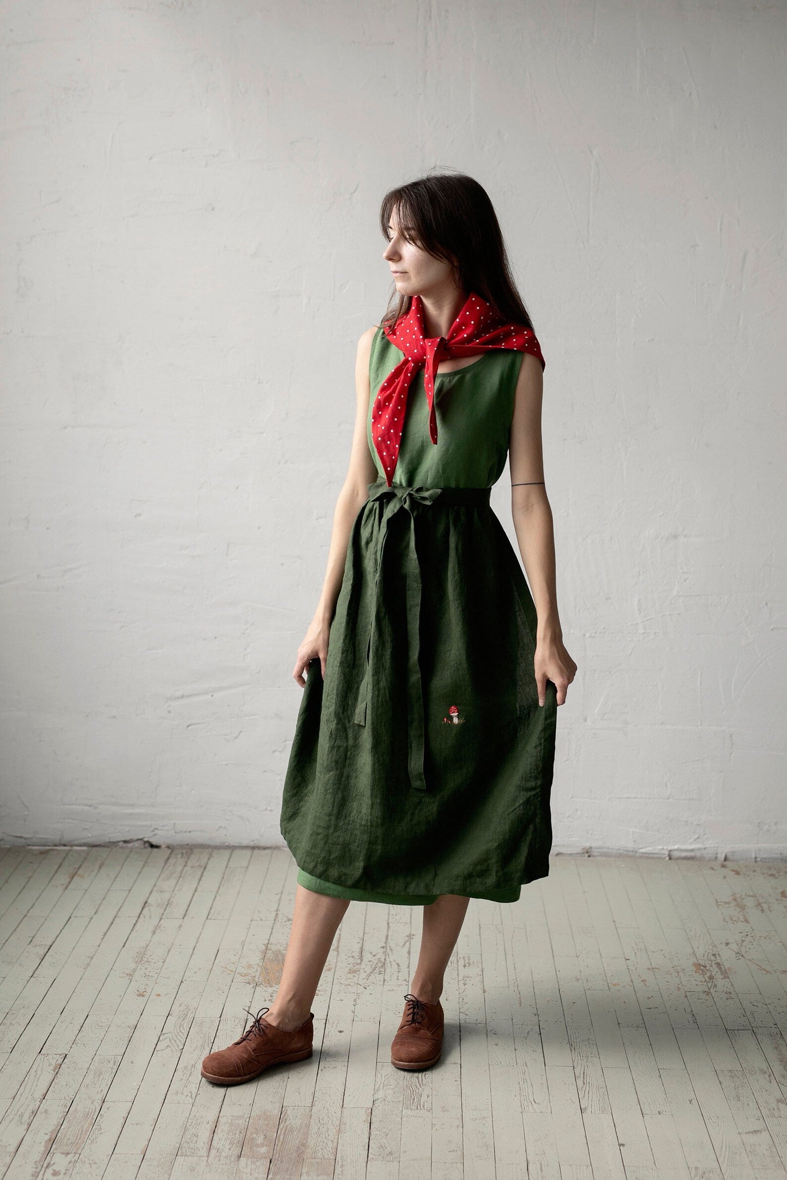 Forest Green Apple Linen Apron