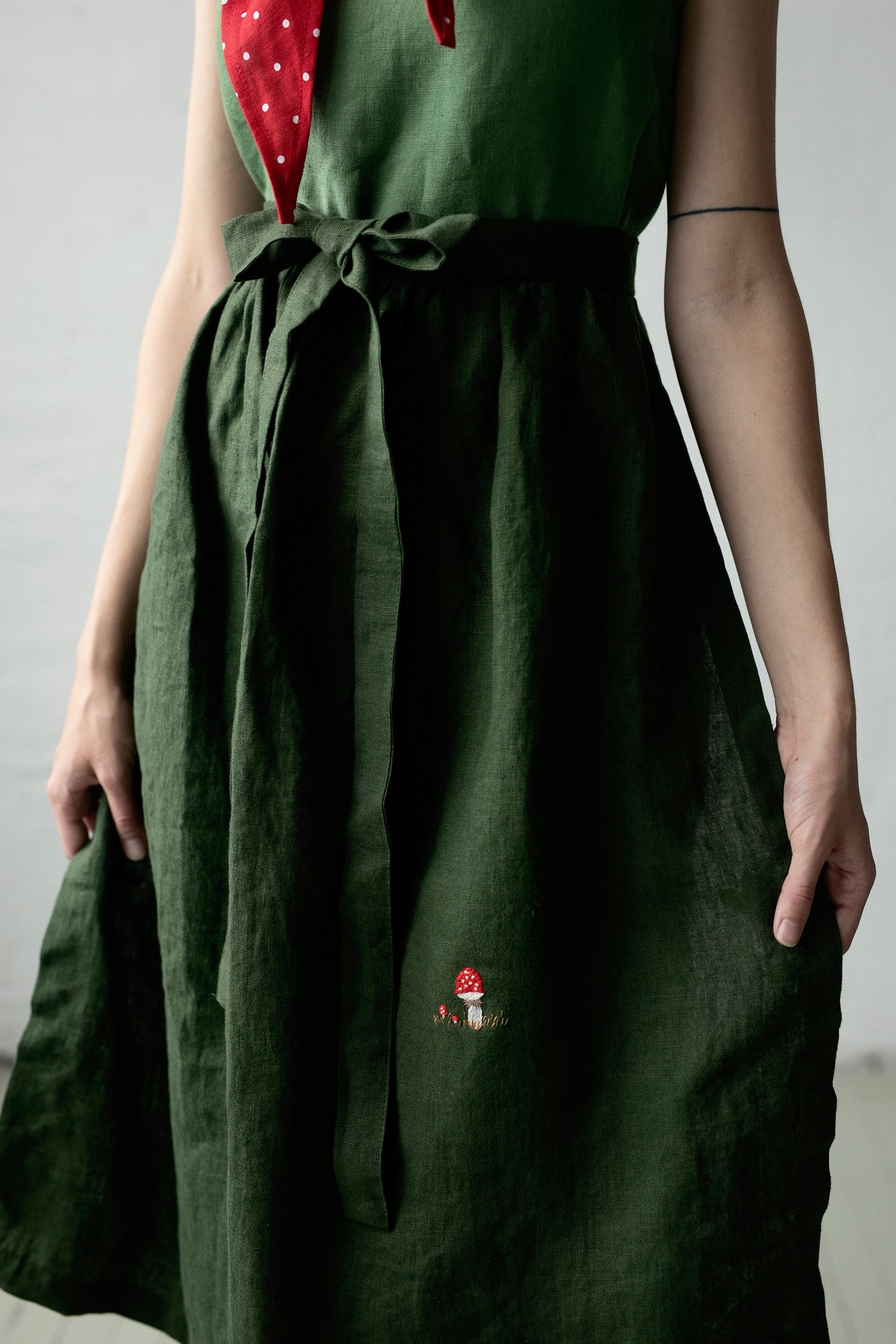 Forest Green Apple Linen Apron